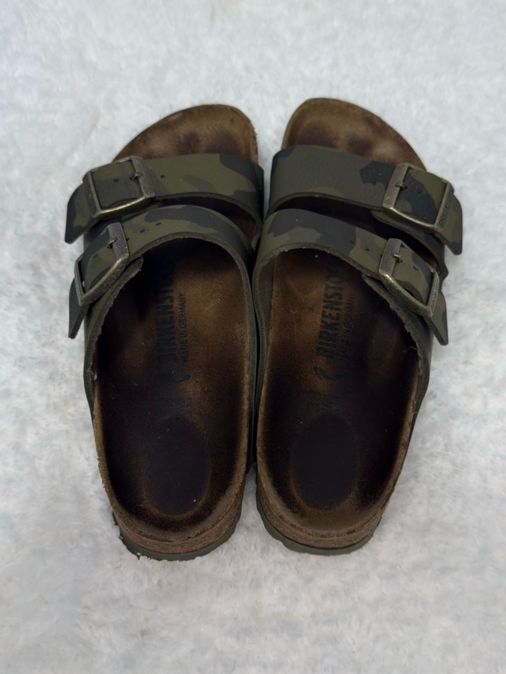 Birkenstock Camo Double Buckle Sandals in Olive and Brown - Picture 4 of 7